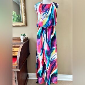 Seafolly Watercolor Silk Maxi Dress Limited Edition Rainbow Multicolor Colorful